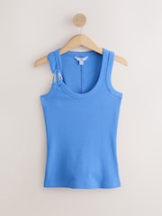 Bright Blue Trim Hardware Detail Racer Ribbed Vest Top - Image 6 of 8