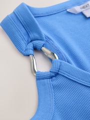 Bright Blue Trim Hardware Detail Racer Ribbed Vest Top - Image 7 of 8