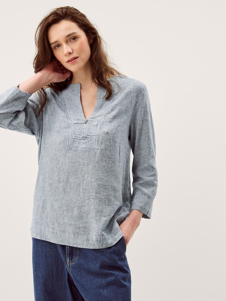 Monsoon Blue Alexis Stripe Linen-Blend Top - Image 1 of 5