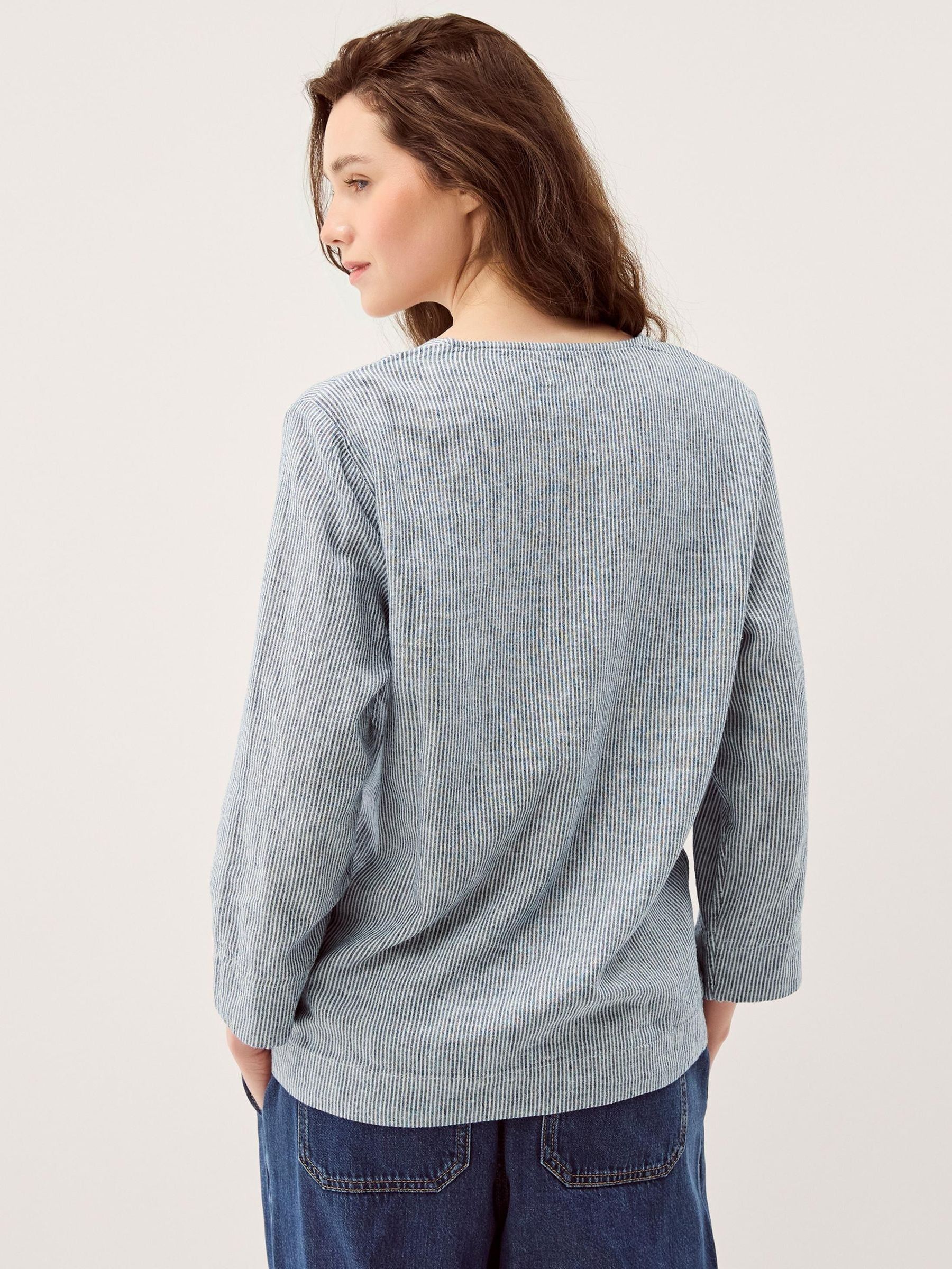 Buy Monsoon Blue Stripe Alexis V-Neck Linen-Blend Long SleeveTop