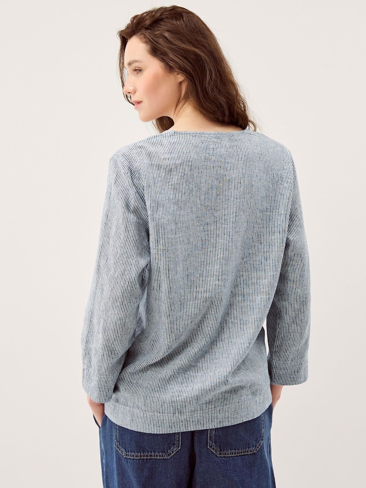 Monsoon Blue Alexis Stripe Linen-Blend Top - Image 2 of 5