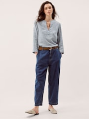 Monsoon Blue Alexis Stripe Linen-Blend Top - Image 4 of 5