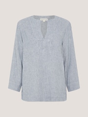 Monsoon Blue Alexis Stripe Linen-Blend Top - Image 5 of 5