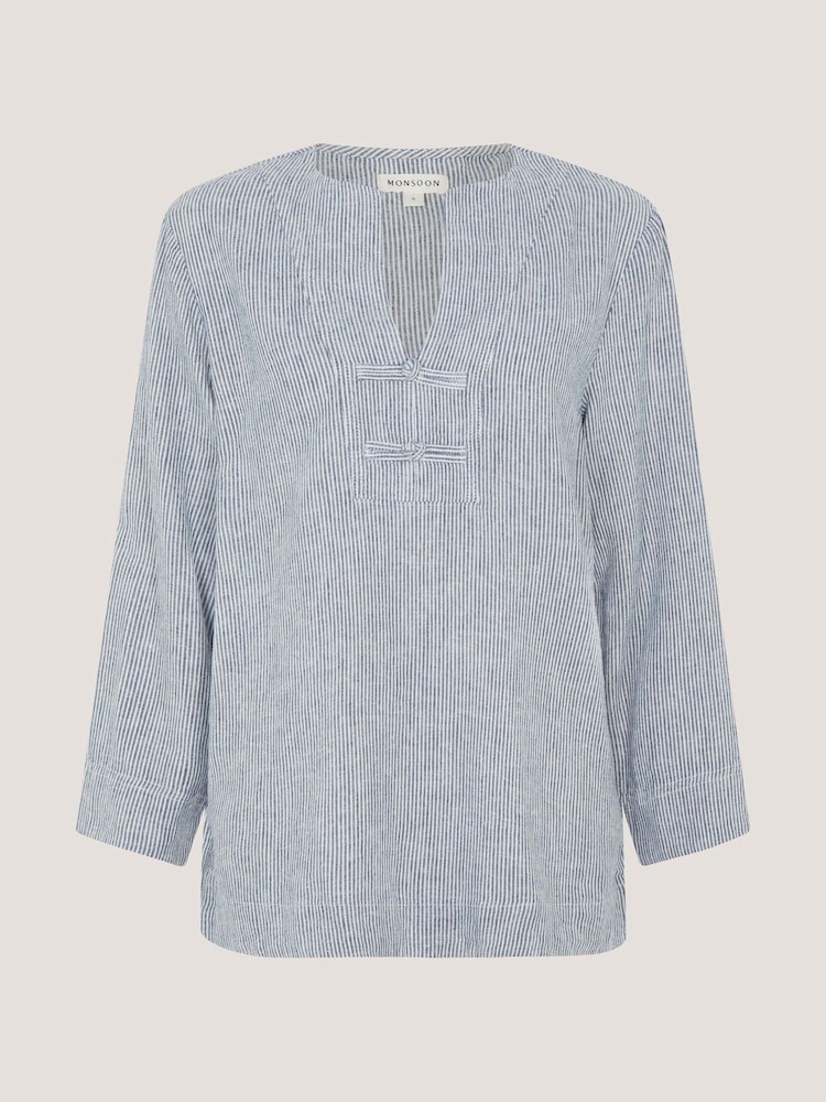 Monsoon Blue Alexis Stripe Linen-Blend Top - Image 5 of 5