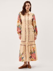 Monsoon Cream Rosaleigh Long Sleeve Floral Maxi Dress - Image 1 of 6