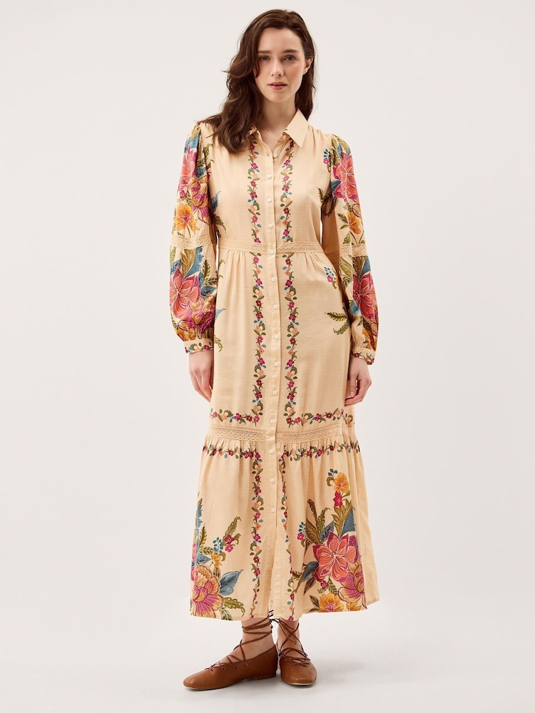 Monsoon Cream Rosaleigh Long Sleeve Floral Maxi Dress - Image 1 of 6