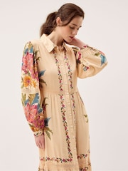 Monsoon Cream Rosaleigh Long Sleeve Floral Maxi Dress - Image 4 of 6