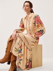 Monsoon Cream Rosaleigh Long Sleeve Floral Maxi Dress - Image 5 of 6