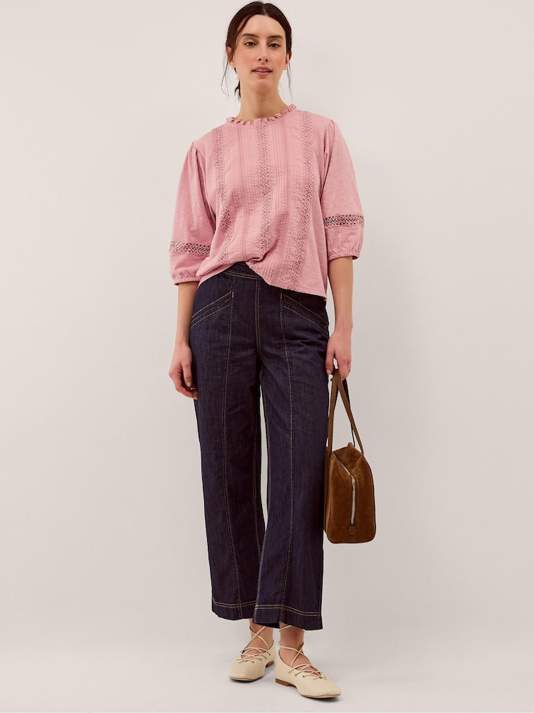 Monsoon Pink Lorna ¾ Sleeve Lace Top - Image 1 of 5 Monsoon Pink Lorna ¾ Sleeve Lace Top - Image 1 of 5