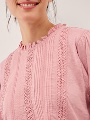 Monsoon Pink Lorna ¾ Sleeve Lace Top - Image 4 of 5
