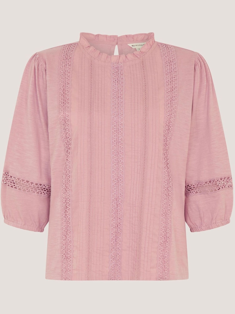 Monsoon Pink Lorna ¾ Sleeve Lace Top - Image 5 of 5 Monsoon Pink Lorna ¾ Sleeve Lace Top - Image 5 of 5