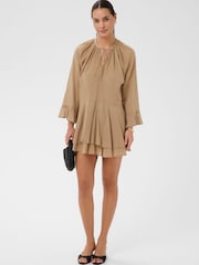 Kaffe Natural KAflora Tie-Neck Ruffled Mini Dress - Image 1 of 6