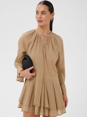 Kaffe Natural KAflora Tie-Neck Ruffled Mini Dress - Image 4 of 6