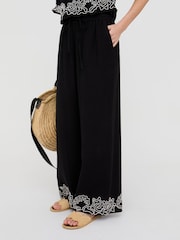 Raffya Black Milly Wide Leg Embroidered Trousers - Image 1 of 5