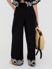 Raffya Black Milly Wide Leg Embroidered Trousers - Image 2 of 5