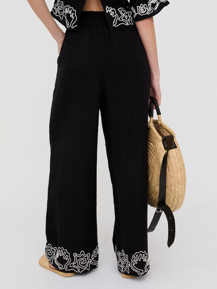 Raffya Black Milly Wide Leg Embroidered Trousers - Image 2 of 5