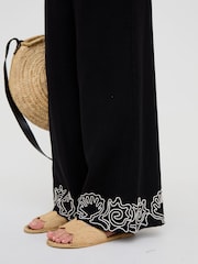 Raffya Black Milly Wide Leg Embroidered Trousers - Image 3 of 5