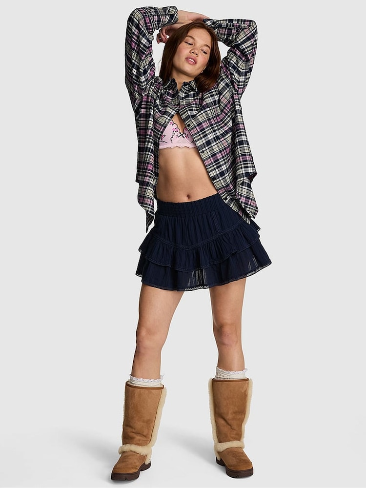 Victoria's Secret Pink Woodland Green Tartan Flannel Pyjama Top - Image 1 of 2