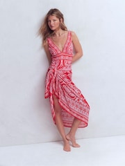 Boden Red Printed Sarong Scarf - Image 1 of 4