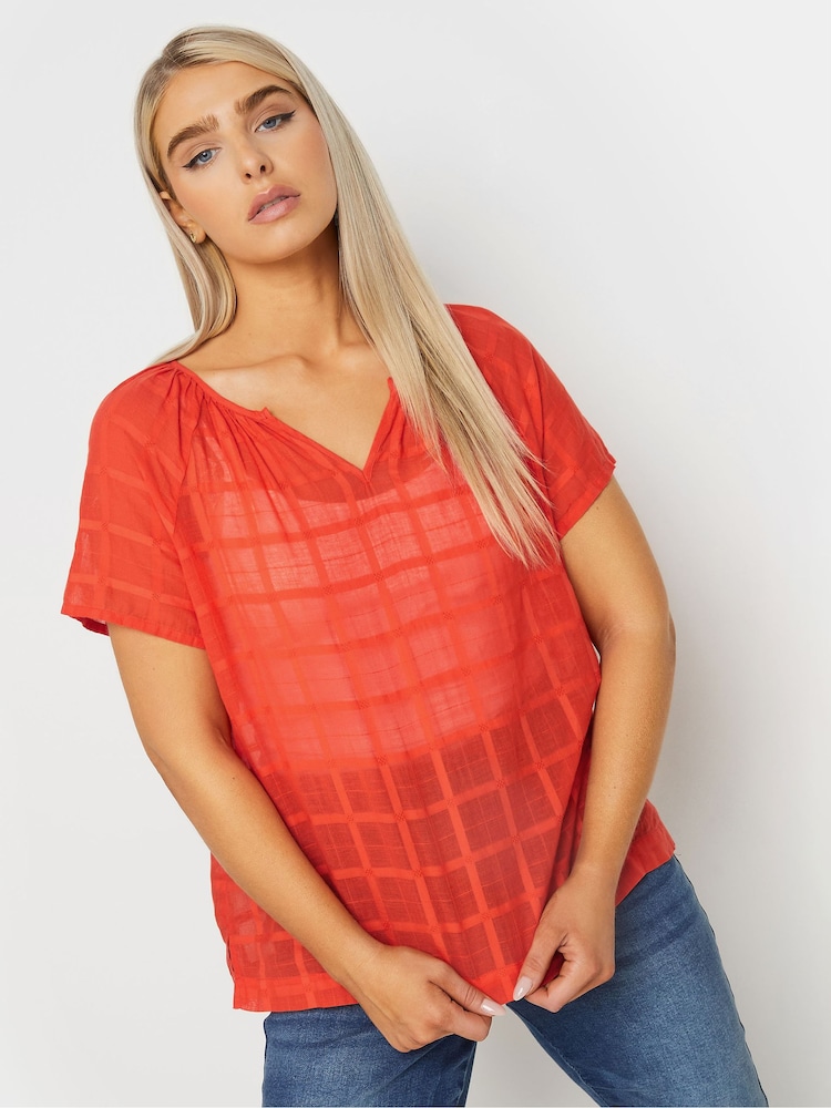 M&Co Orange 100% Cotton Notch Neck Dobby Blouse - Image 1 of 4