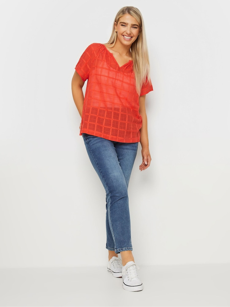 M&Co Orange 100% Cotton Notch Neck Dobby Blouse - Image 2 of 4