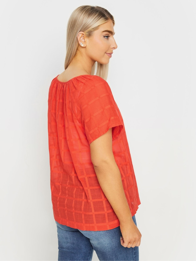 M&Co Orange 100% Cotton Notch Neck Dobby Blouse - Image 3 of 4