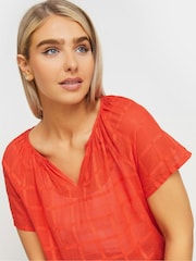 M&Co Orange 100% Cotton Notch Neck Dobby Blouse - Image 4 of 4