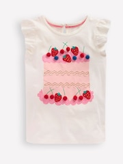 Boden Cream Short Sleeve Frill Logo Top - Image 1 of 3