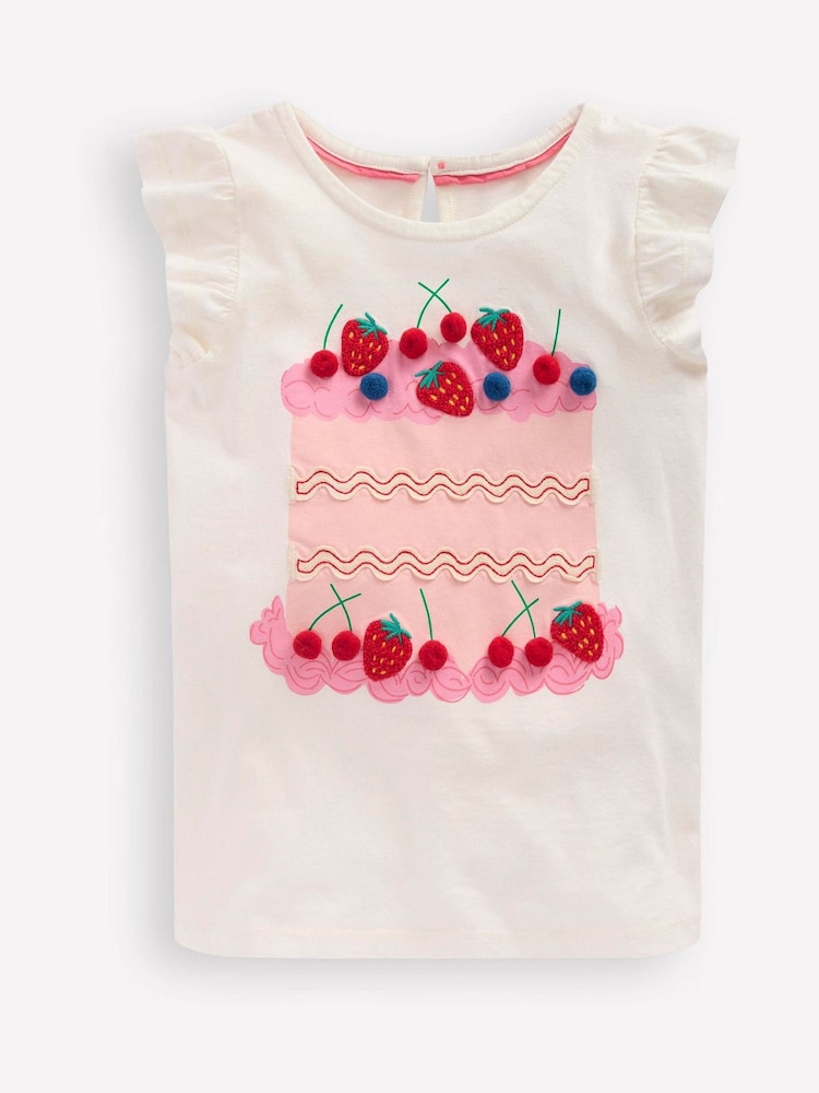 Boden Cream Short Sleeve Frill Logo Top - Image 1 of 3