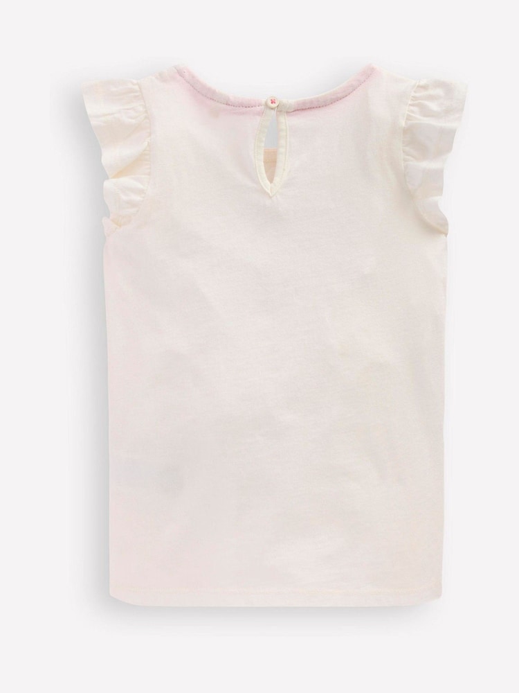 Boden Cream Short Sleeve Frill Logo Top - Image 2 of 3