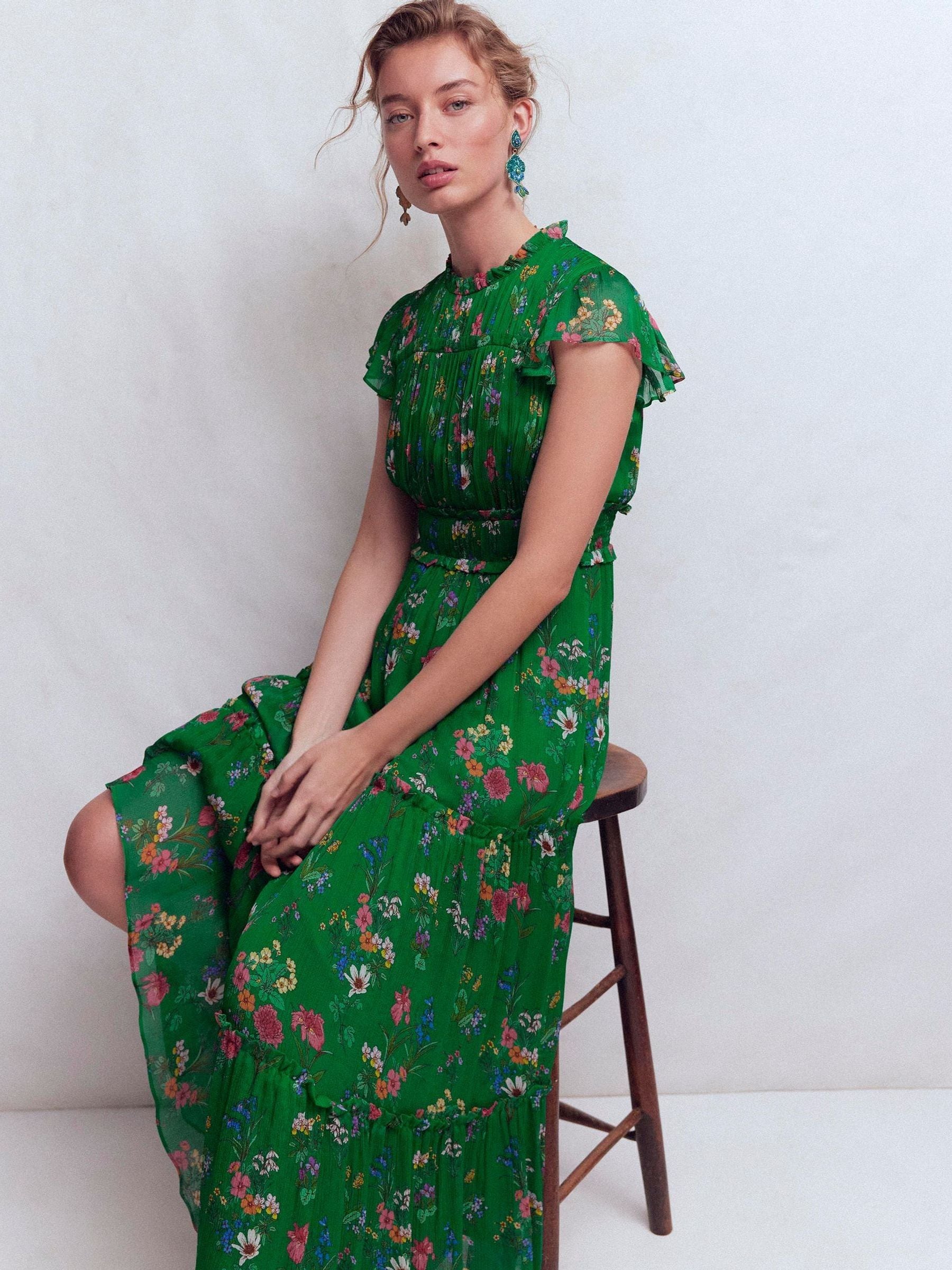 green ruffle dress Gauze Ruffle Midi Dress- Seafoam Green