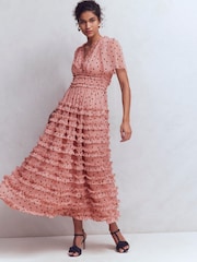 Boden Pink V-Neck Ruffle Tulle Dress - Image 1 of 6
