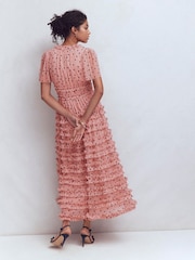 Boden Pink V-Neck Ruffle Tulle Dress - Image 2 of 6