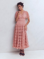 Boden Pink V-Neck Ruffle Tulle Dress - Image 3 of 6