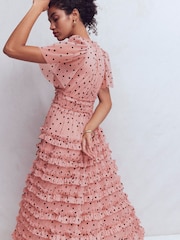 Boden Pink V-Neck Ruffle Tulle Dress - Image 4 of 6