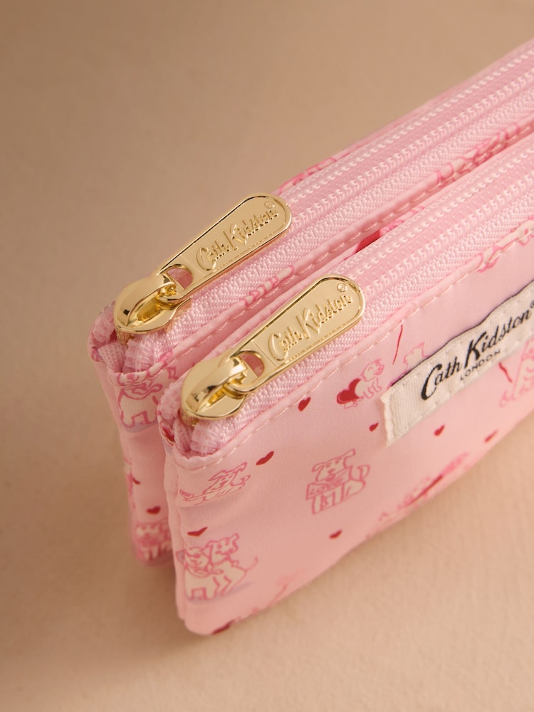 Cath Kidston Pink Valentine's Dogs Double Zip Purse - Image 2 of 3 Cath Kidston Pink Valentine's Dogs Double Zip Purse - Image 2 of 3