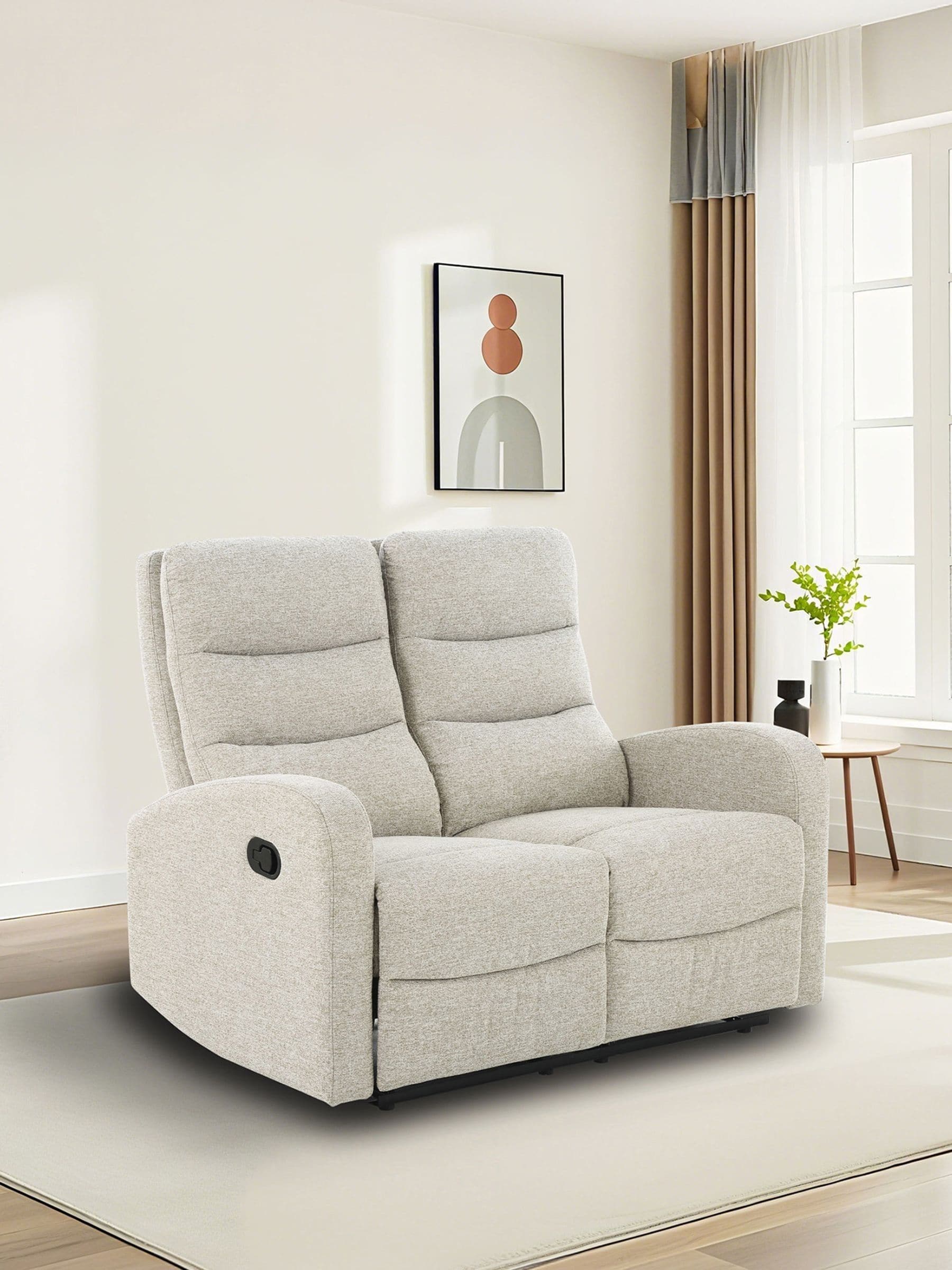 Rena - 2 Seater Sofa with Manuel Recliner Natural Linen Look, 125 x 94 x 101cm (W x D x H) - Image 6