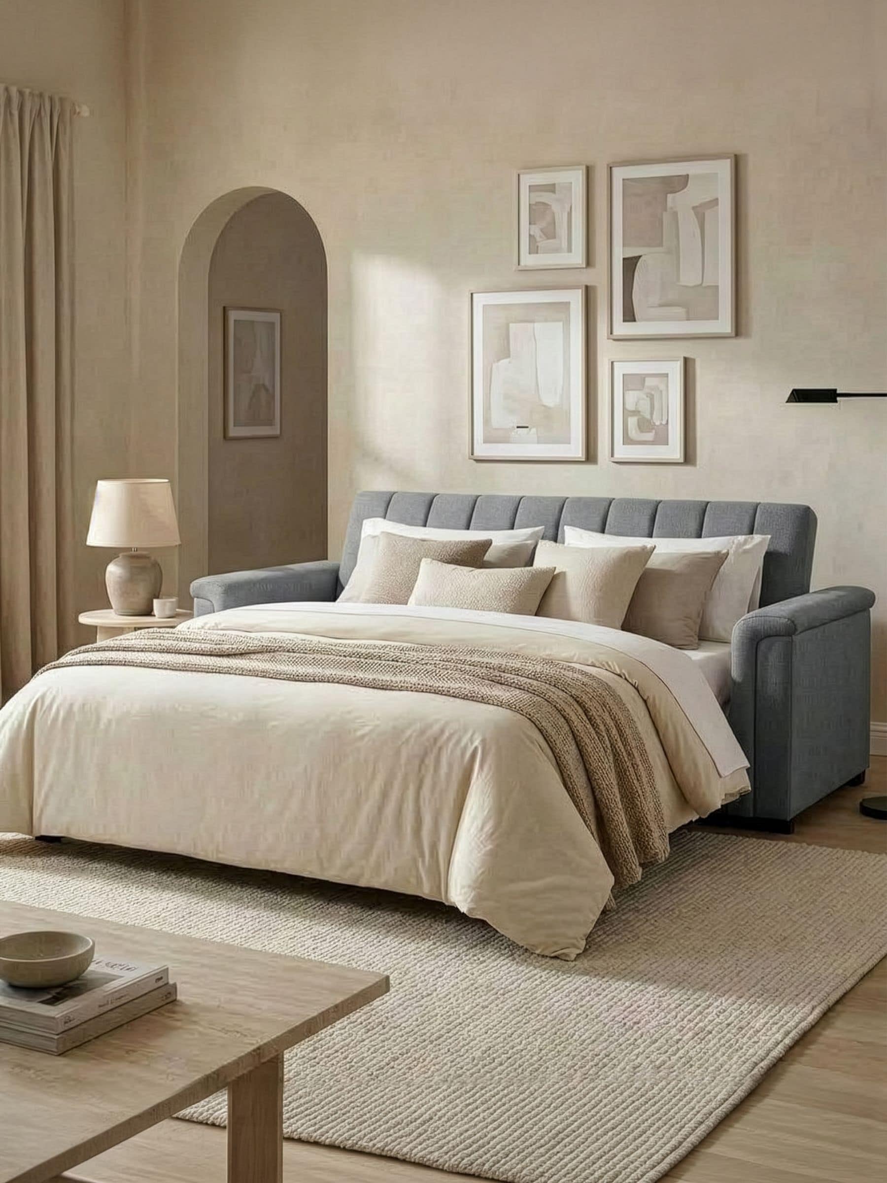 - Dorel Home Charlotte 3 Seater Sofa Bed With Fabric Cover In Anthracite - Image 1