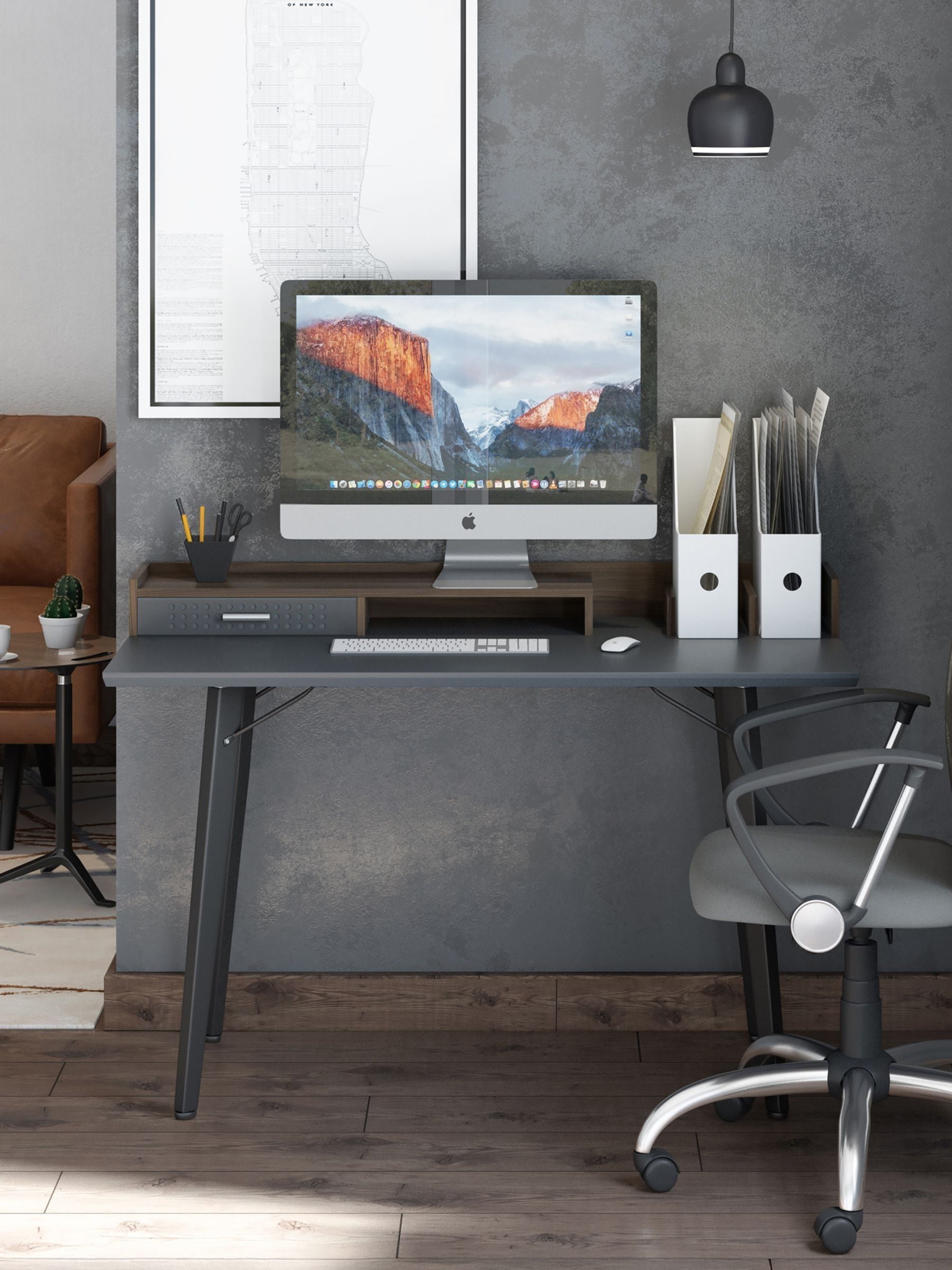 Alphason Memphis Desk in Grey, 60x120x90cm (DxWxH) - Image 3