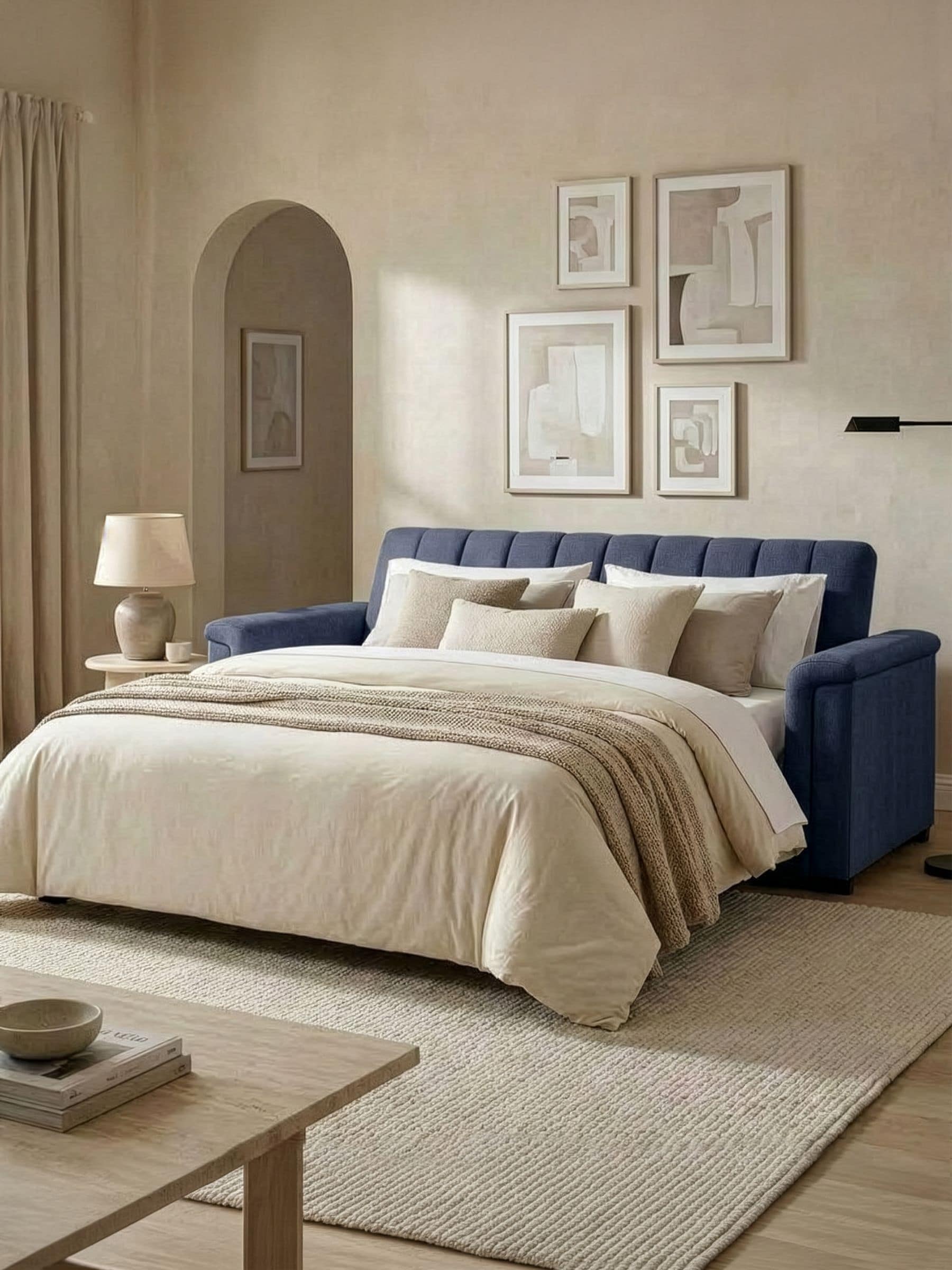 Charlotte - 3 Seater Sofa Bed Navy Fabric, 203 x 90 x 88cm (W x D x H) - Image 4
