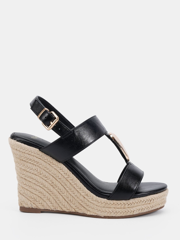 Novo Black Bethany Hardware Detail Strap Wedge Sandals - Image 2 of 6