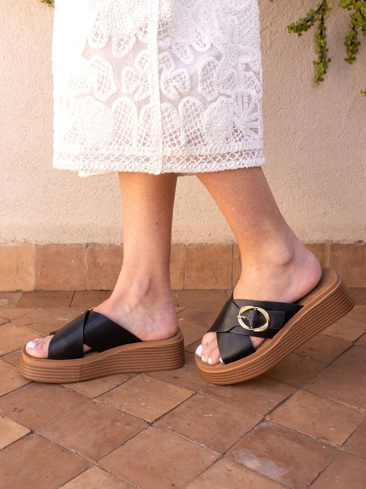 Novo Black Thea Flatform Buckle Detail Mule Sandals - Image 1 of 6