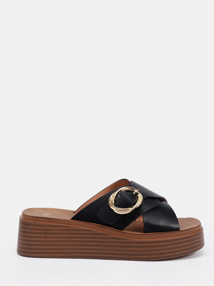 Novo Black Thea Flatform Buckle Detail Mule Sandals - Image 2 of 6