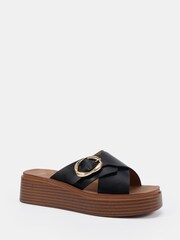 Novo Black Thea Flatform Buckle Detail Mule Sandals - Image 3 of 6