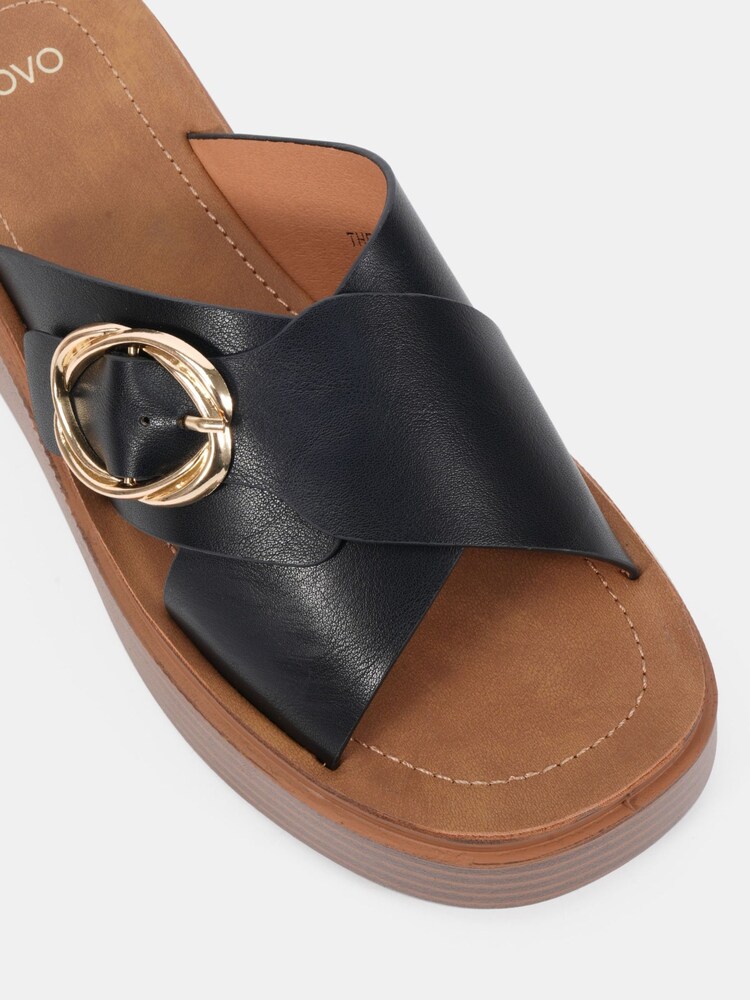 Novo Black Thea Flatform Buckle Detail Mule Sandals - Image 6 of 6