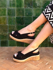 Novo Black Billie Mid Wedge Knot Slingback Sandals - Image 1 of 6