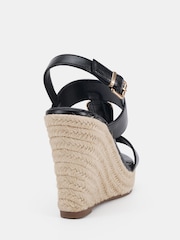 Novo Black Wide Fit Bethany Hardware Detail Strap Wedge Sandals - Image 4 of 6