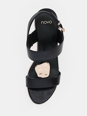 Novo Black Wide Fit Bethany Hardware Detail Strap Wedge Sandals - Image 6 of 6