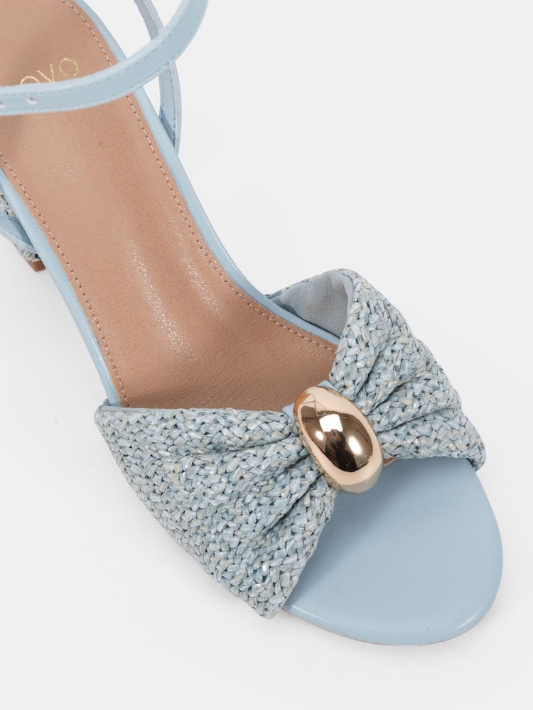 Novo Blue Wide Fit Leighton Block Heel Raffia Hardware Two Part Sandals - Image 6 of 6