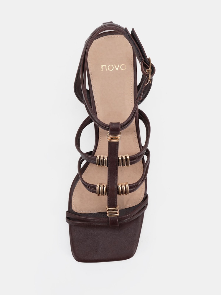 Novo Brown Leonora Block Heel Hardwear Strappy Sandals - Image 6 of 6